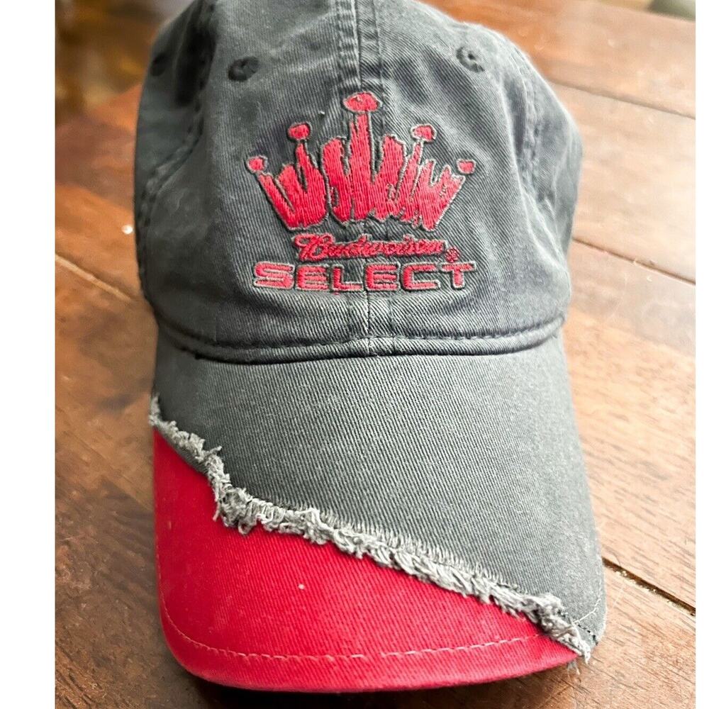 Budweiser Select Cap - Grey And Red Distressed StrapBack Cotton Hat - One Size